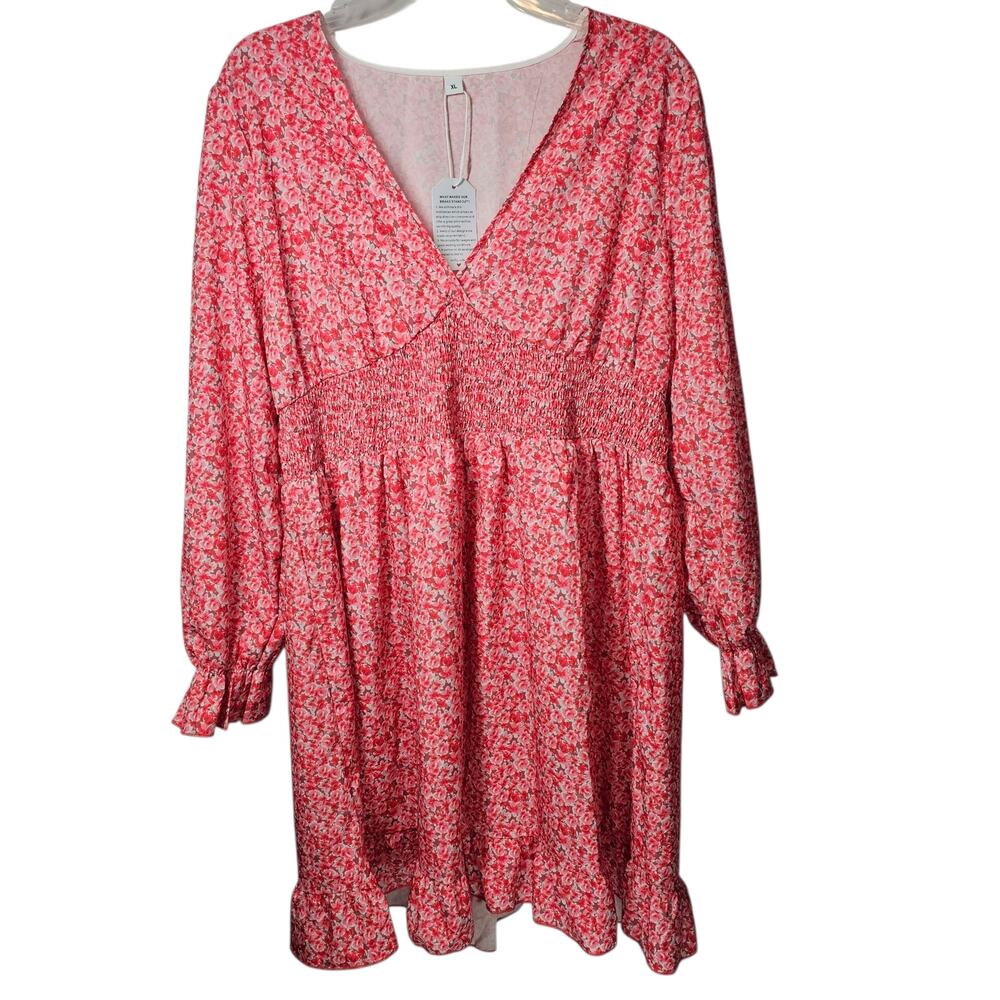 Women's Pink Floral Mini Dress with Smocked Waist